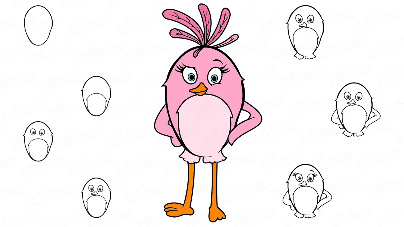 Как нарисовать Стеллу из Angry Birds шаг за шагом